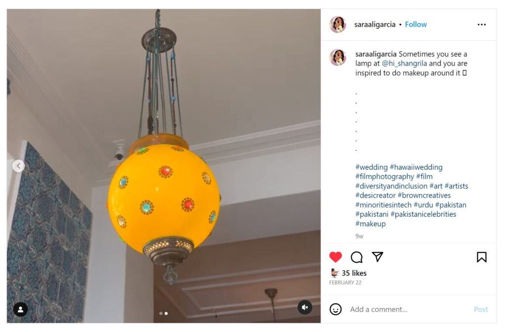 Instagram User @saraaligarcia's caption 
"Sometimes you see a lamp at @hi_shangrila
and you are inspired to do makeup around it"